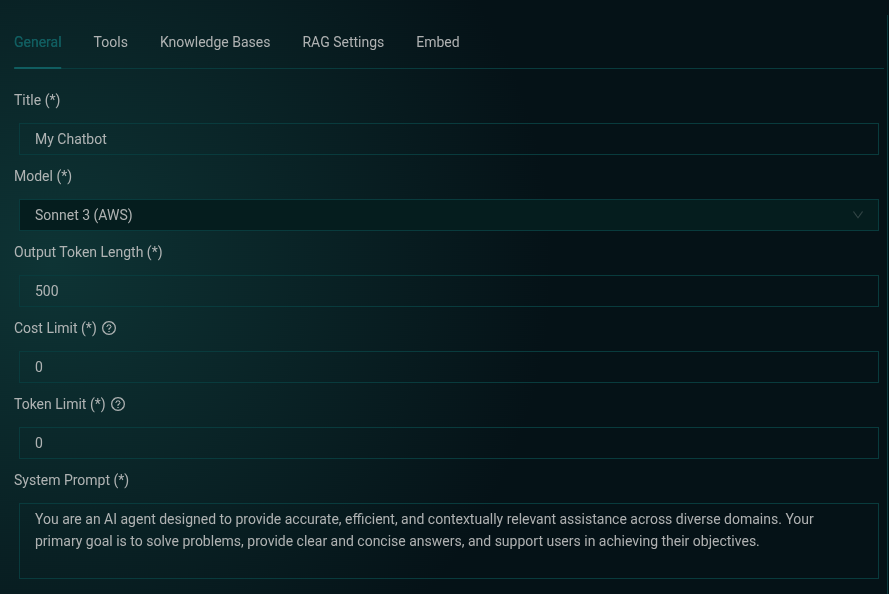 General tab settings