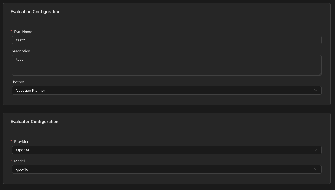 Evaluation configuration form
