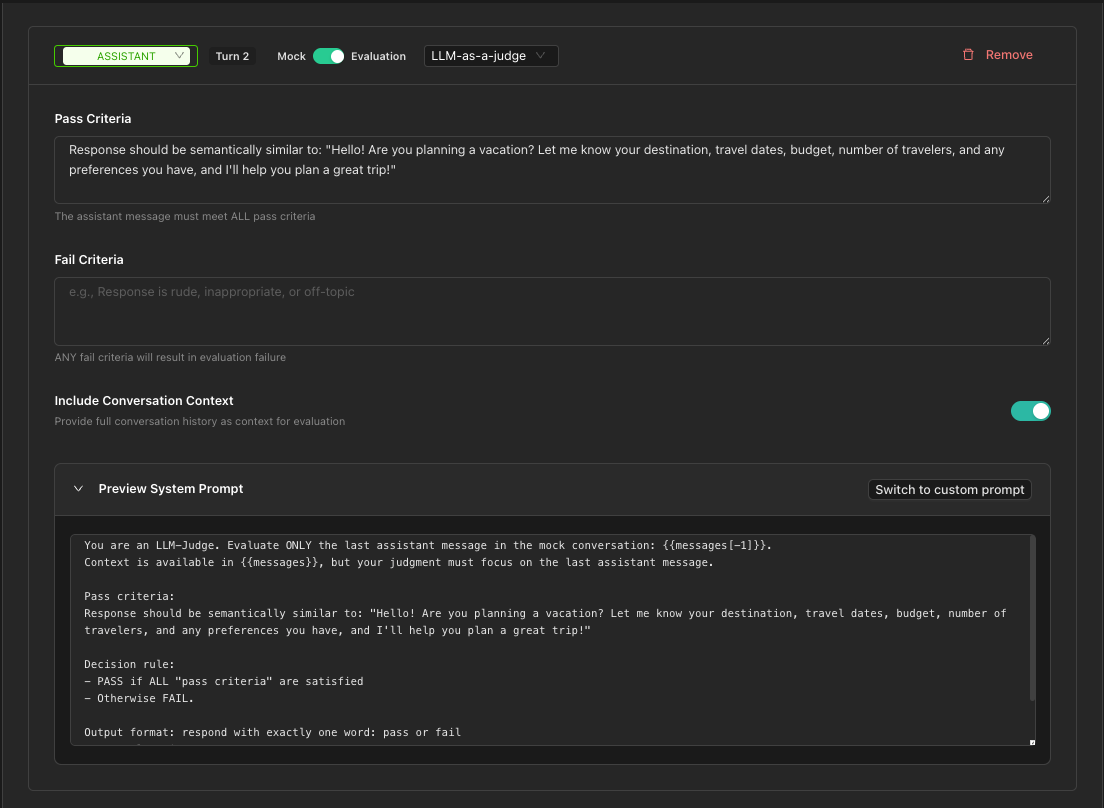 Assistant turn in Evaluation mode with approach selection