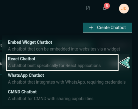 React chatbot option